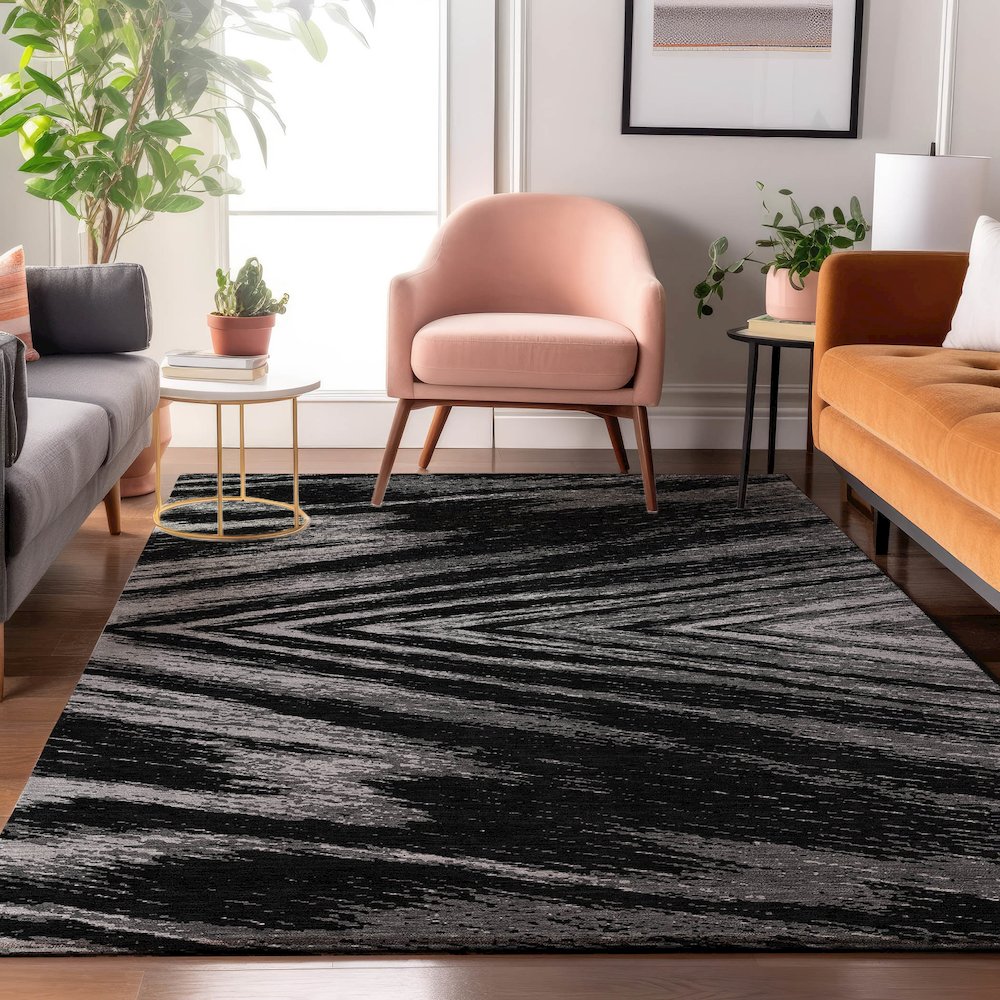 Premium Machine Washable Mayfield AMF876 Black 5' x 7'6" Rug. Picture 5
