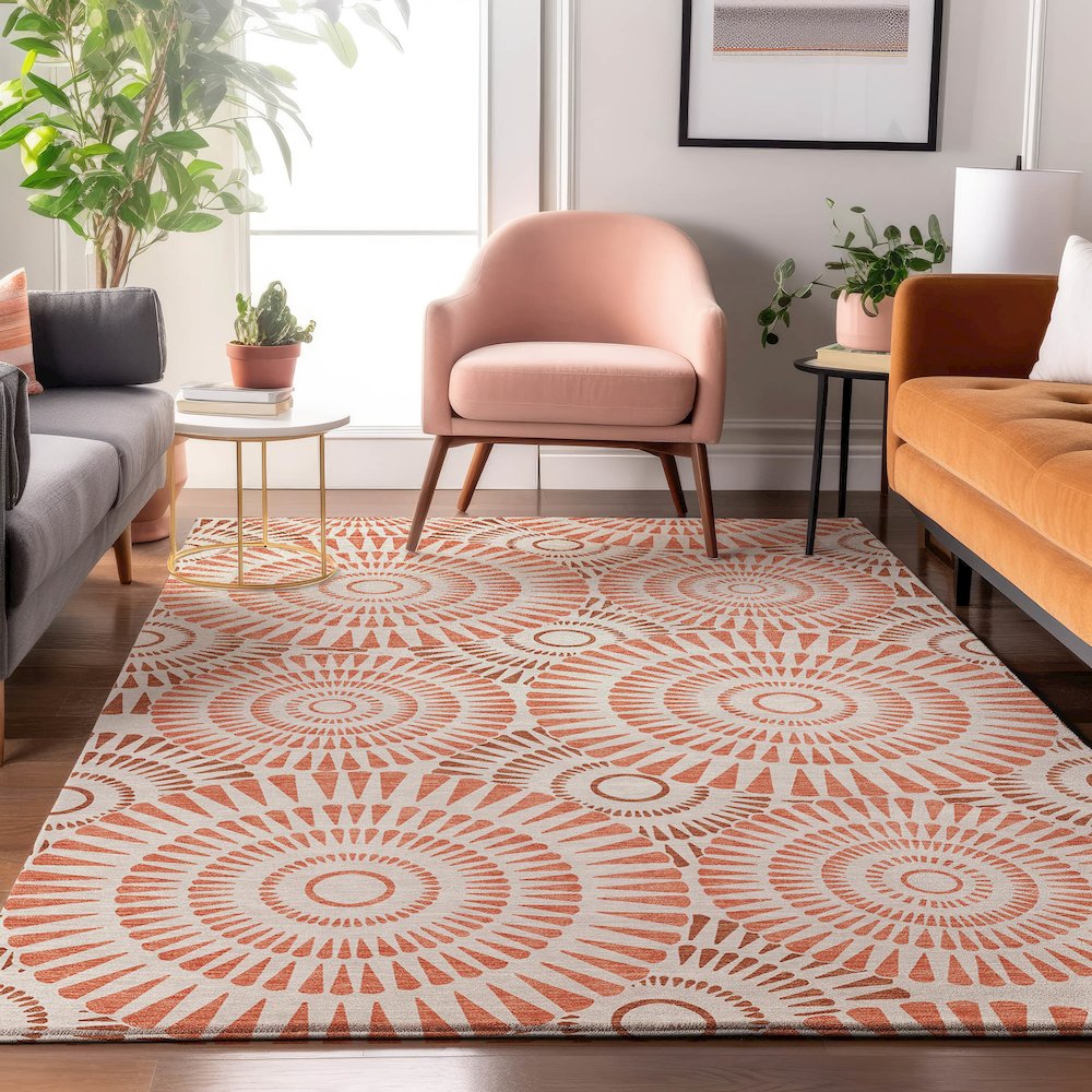 Premium Machine Washable Mayfield AMF877 Coral 5' x 7'6" Rug. Picture 5
