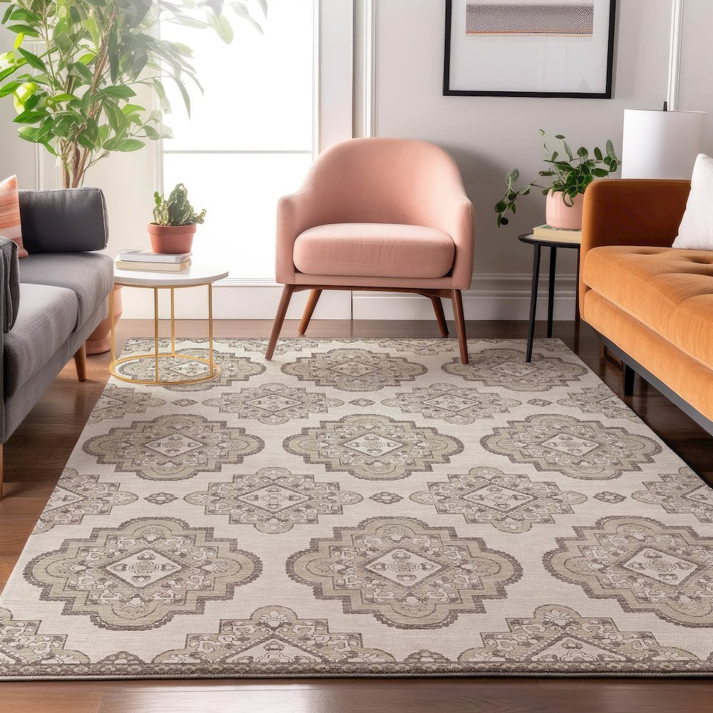 Premium Machine Washable Mayfield AMF878 Ivory 5' x 7'6" Rug. Picture 5