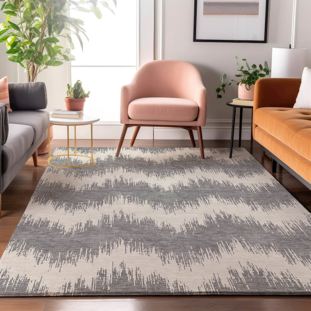 Premium Machine Washable Mayfield AMF880 Gray 5' x 7'6" Rug. Picture 5