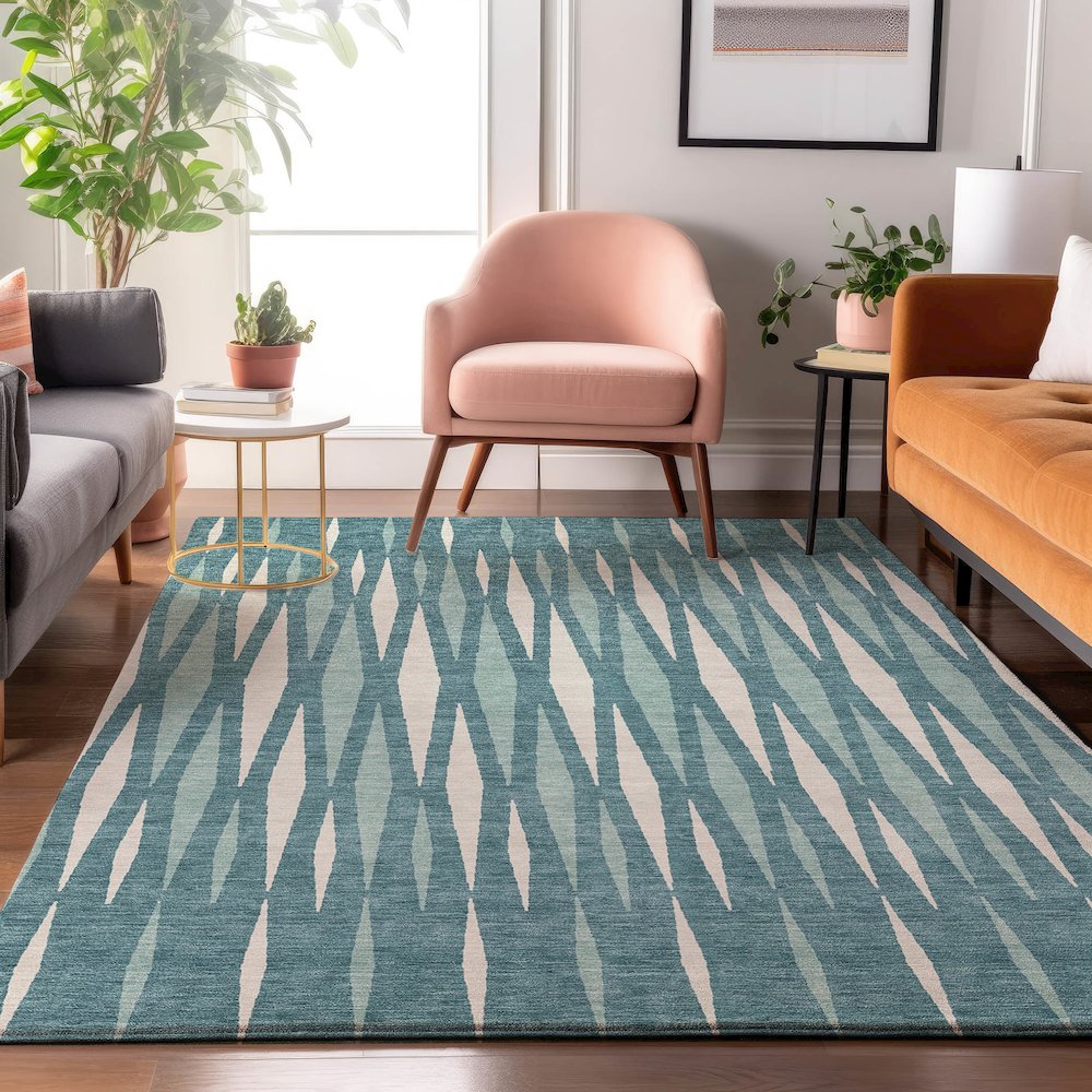 Premium Machine Washable Mayfield AMF881 Teal 5' x 7'6" Rug. Picture 5