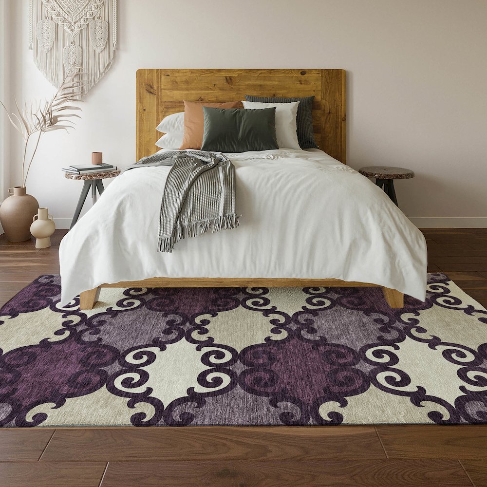 Premium Machine Washable Mayfield AMF883 Eggplant 5' x 7'6" Rug. Picture 6