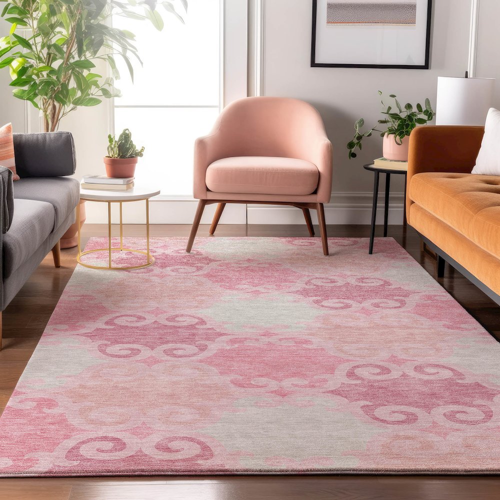 Premium Machine Washable Mayfield AMF883 Pink 5' x 7'6" Rug. Picture 5