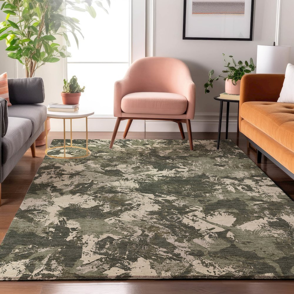 Premium Machine Washable Mayfield AMF885 Olive 5' x 7'6" Rug. Picture 5