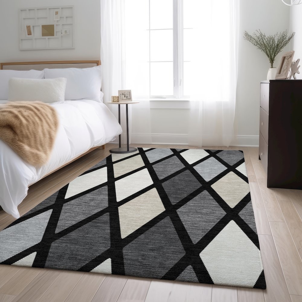 Premium Machine Washable Mayfield AMF887 Black 5' x 7'6" Rug. Picture 5