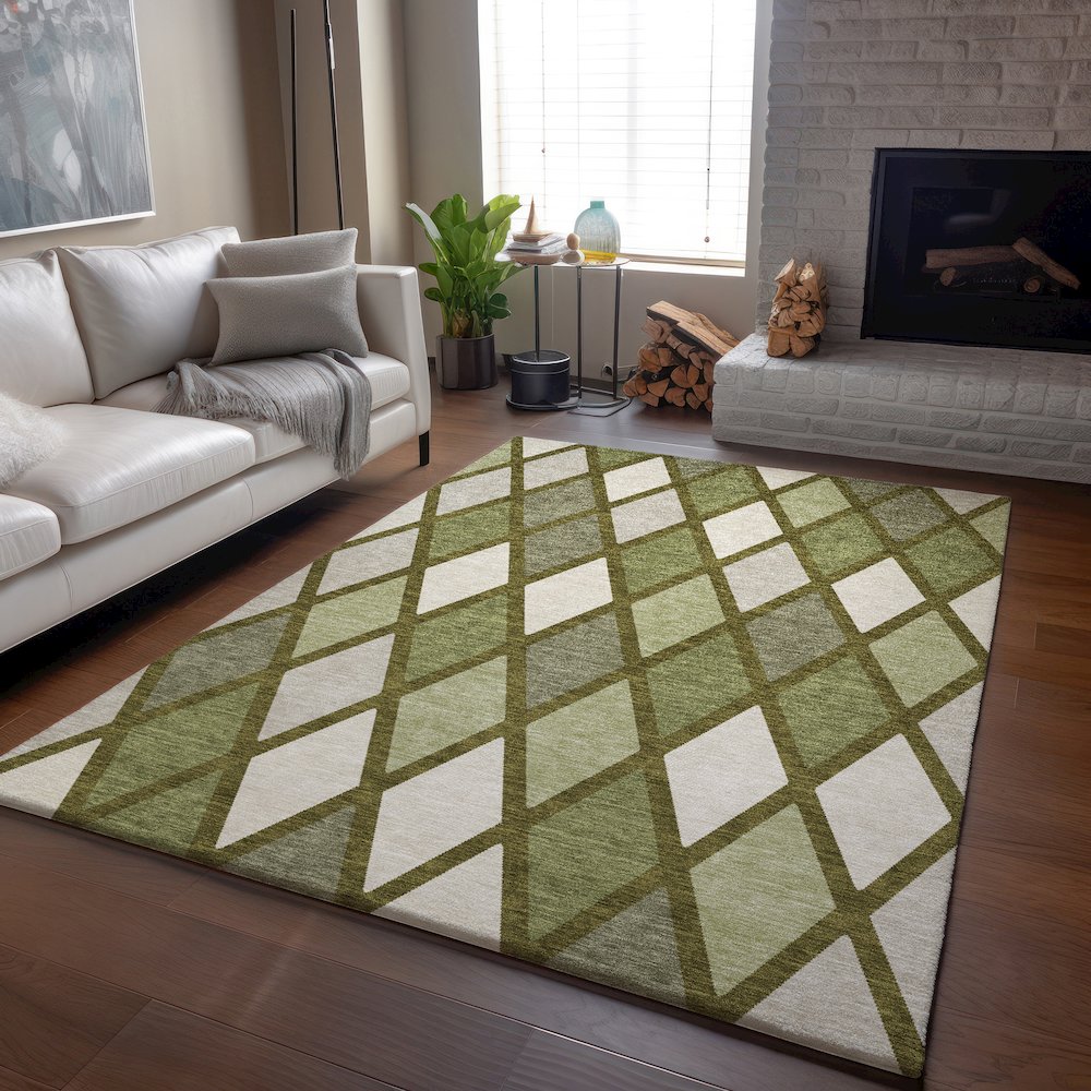 Premium Machine Washable Mayfield AMF887 Olive 5' x 7'6" Rug. Picture 6