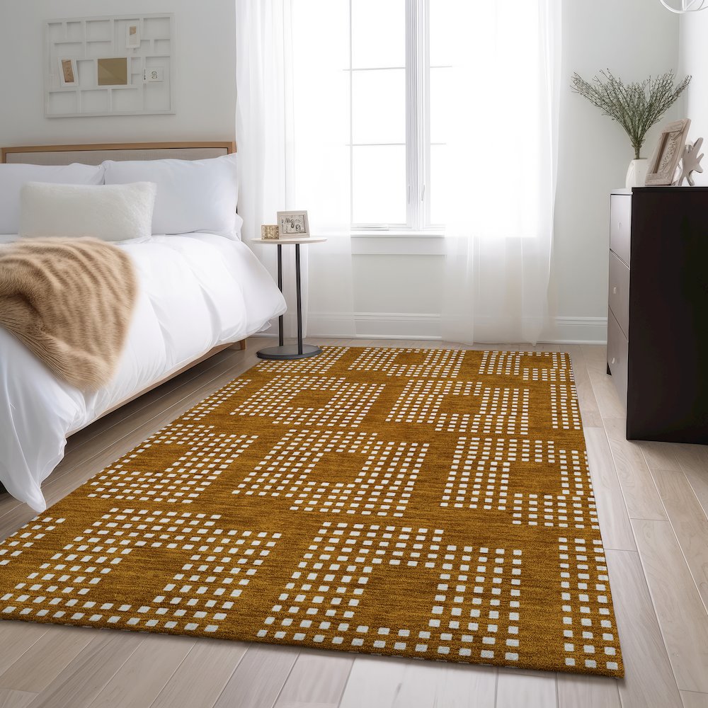 Premium Machine Washable Mayfield AMF890 Terracotta 5' x 7'6" Rug. Picture 5