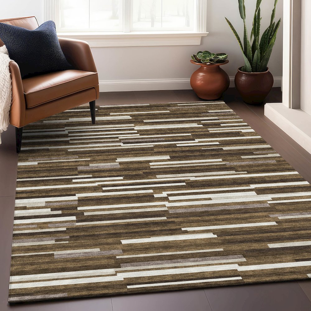 Premium Machine Washable Mayfield AMF894 Brown 5' x 7'6" Rug. Picture 5