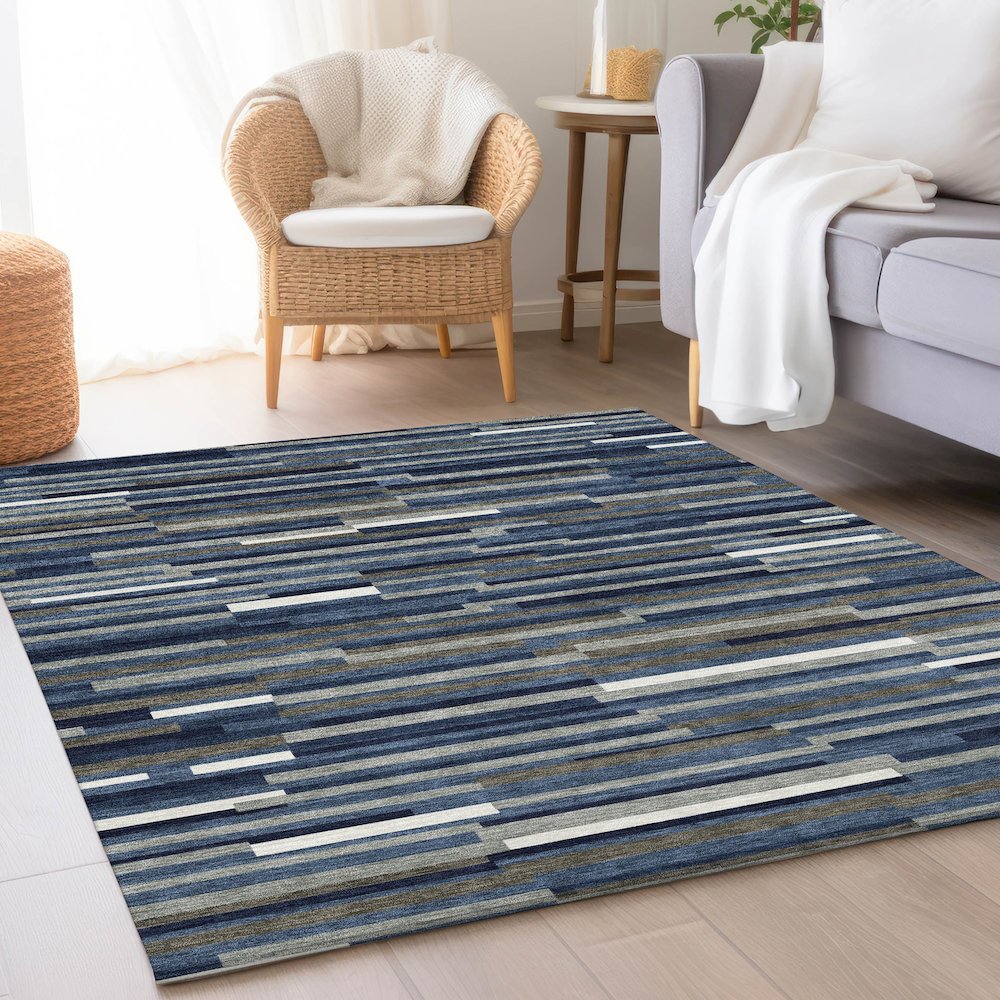 Premium Machine Washable Mayfield AMF894 Navy 5' x 7'6" Rug. Picture 5