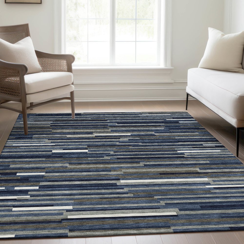 Premium Machine Washable Mayfield AMF894 Navy 5' x 7'6" Rug. Picture 6