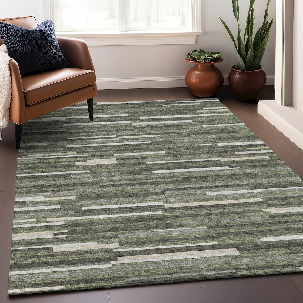 Premium Machine Washable Mayfield AMF894 Olive 5' x 7'6" Rug. Picture 5
