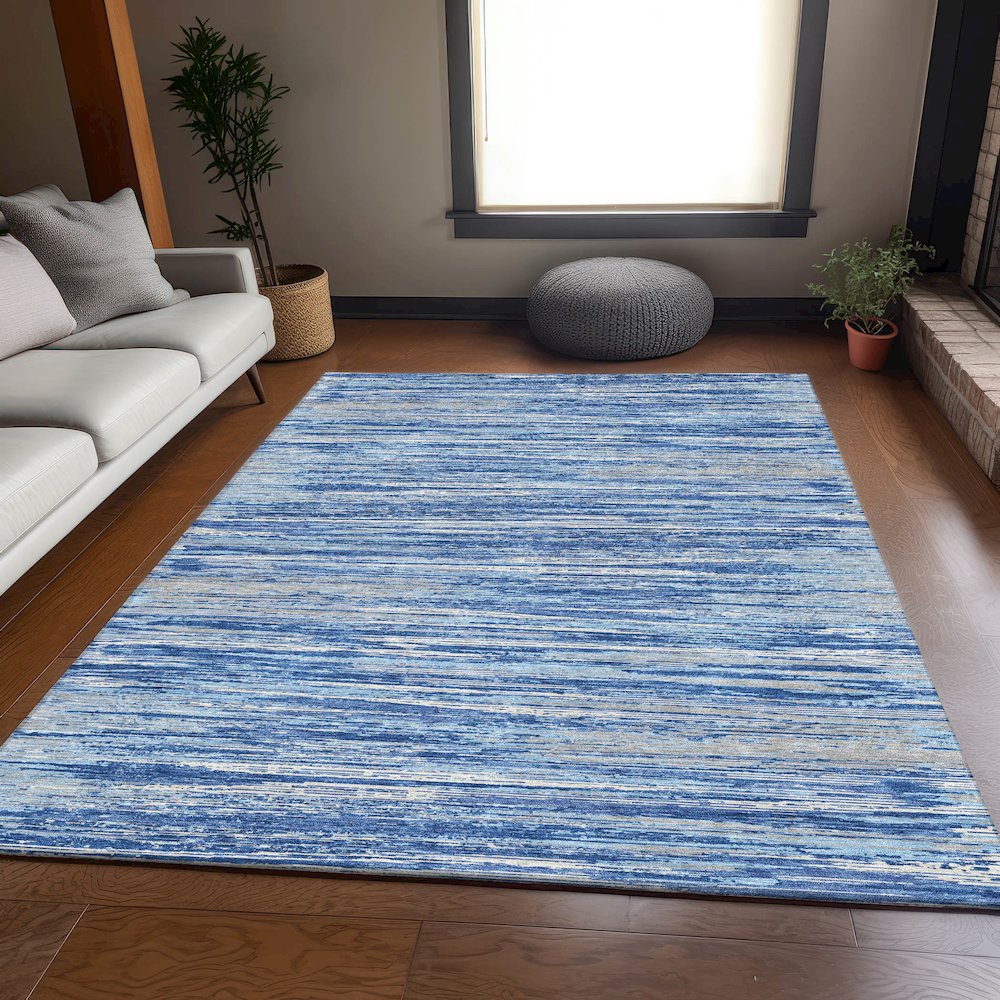 Premium Machine Washable Mayfield AMF896 Blue 5' x 7'6" Rug. Picture 6
