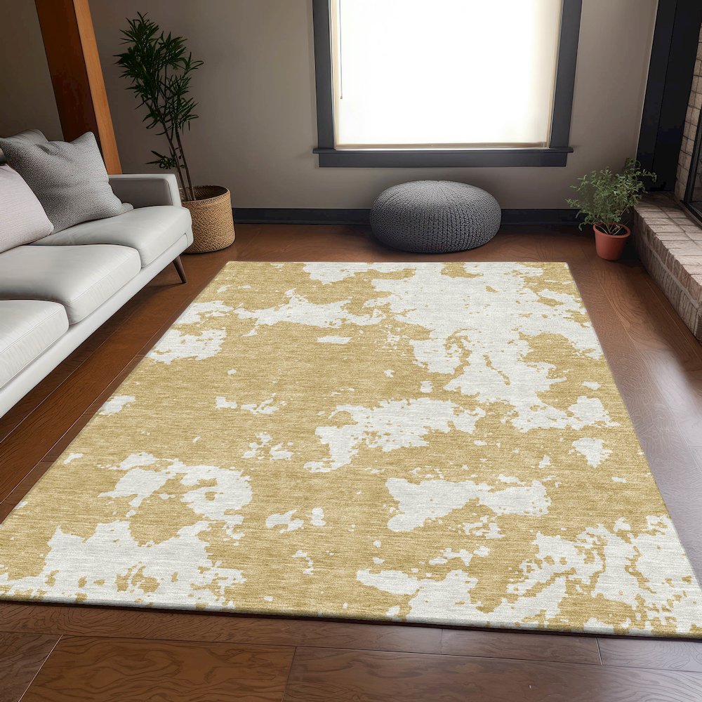Premium Machine Washable Mayfield AMF897 Gold 5' x 7'6" Rug. Picture 6