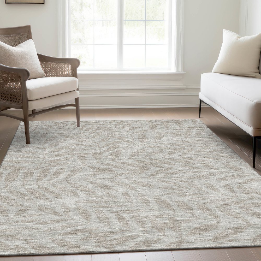 Premium Machine Washable Mayfield AMF899 Taupe 5' x 7'6" Rug. Picture 6