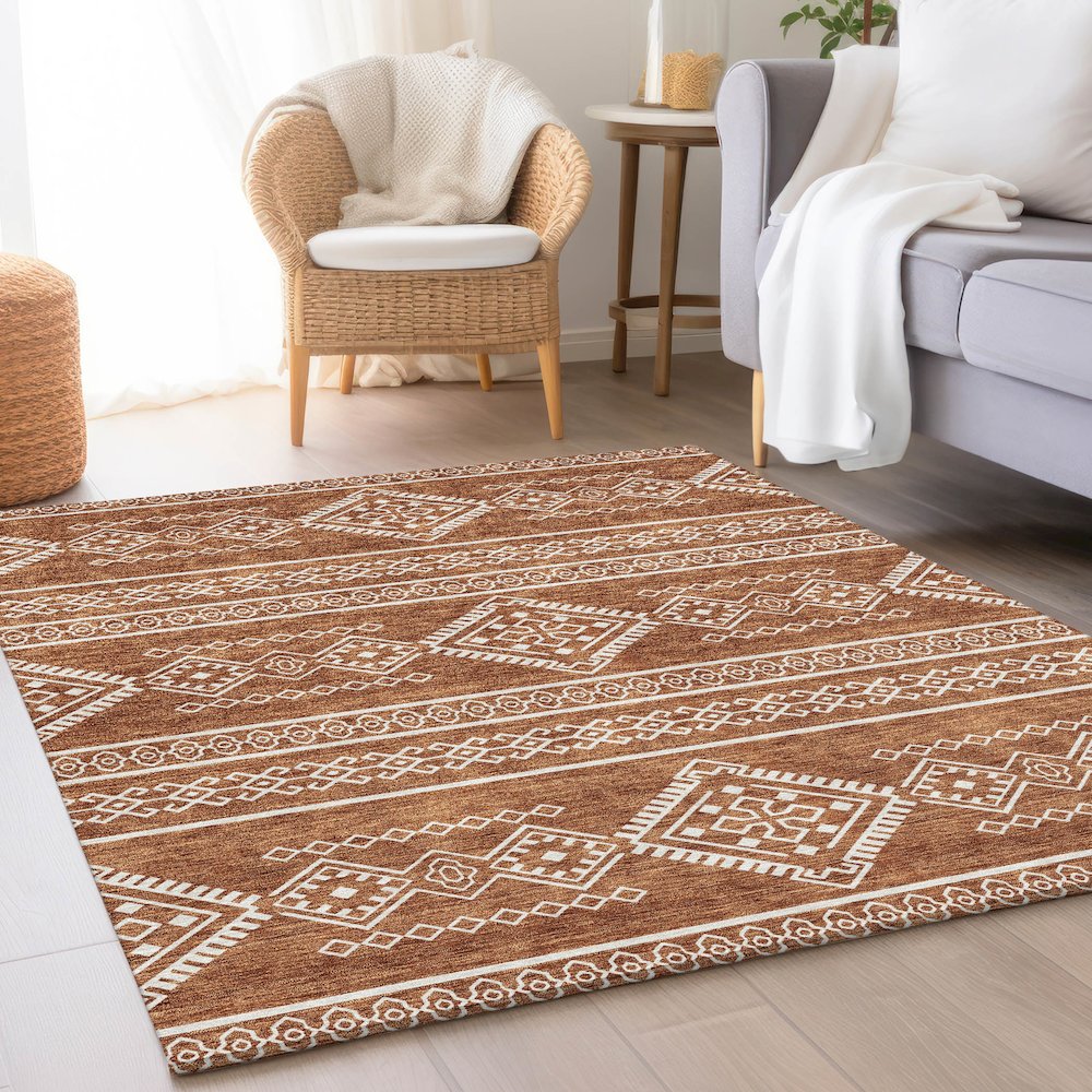 Premium Machine Washable Mayfield AMF901 Paprika 5' x 7'6" Rug. Picture 5