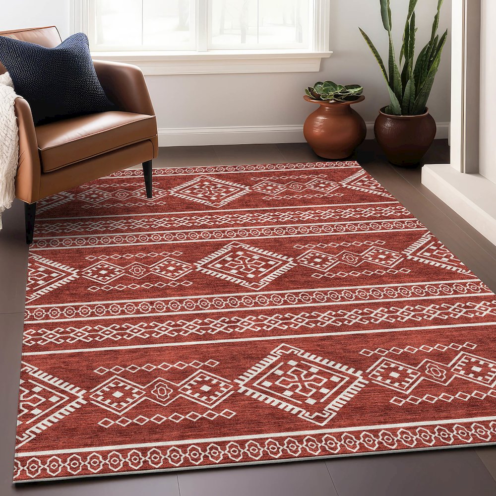 Premium Machine Washable Mayfield AMF901 Red 5' x 7'6" Rug. Picture 5