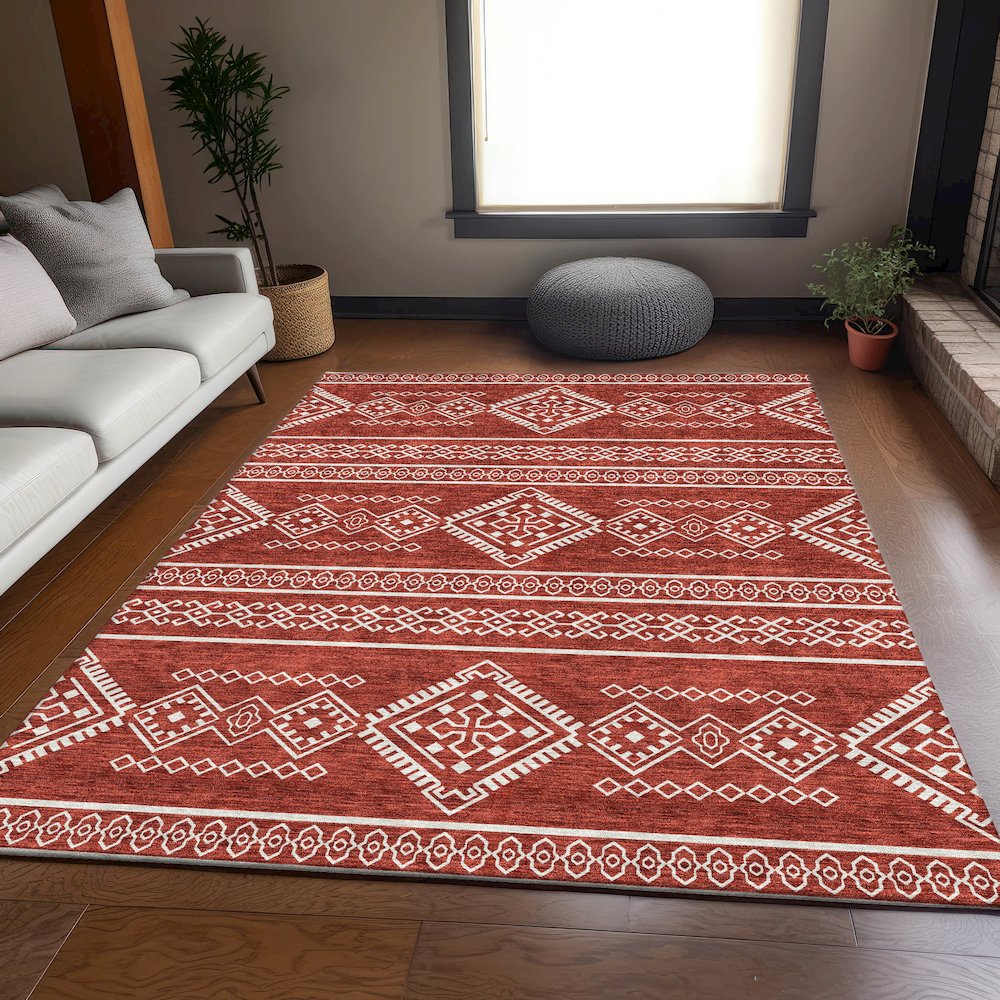 Premium Machine Washable Mayfield AMF901 Red 5' x 7'6" Rug. Picture 6