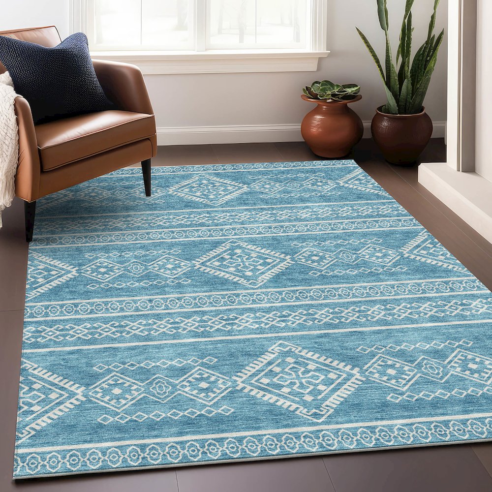 Premium Machine Washable Mayfield AMF901 Teal 5' x 7'6" Rug. Picture 5