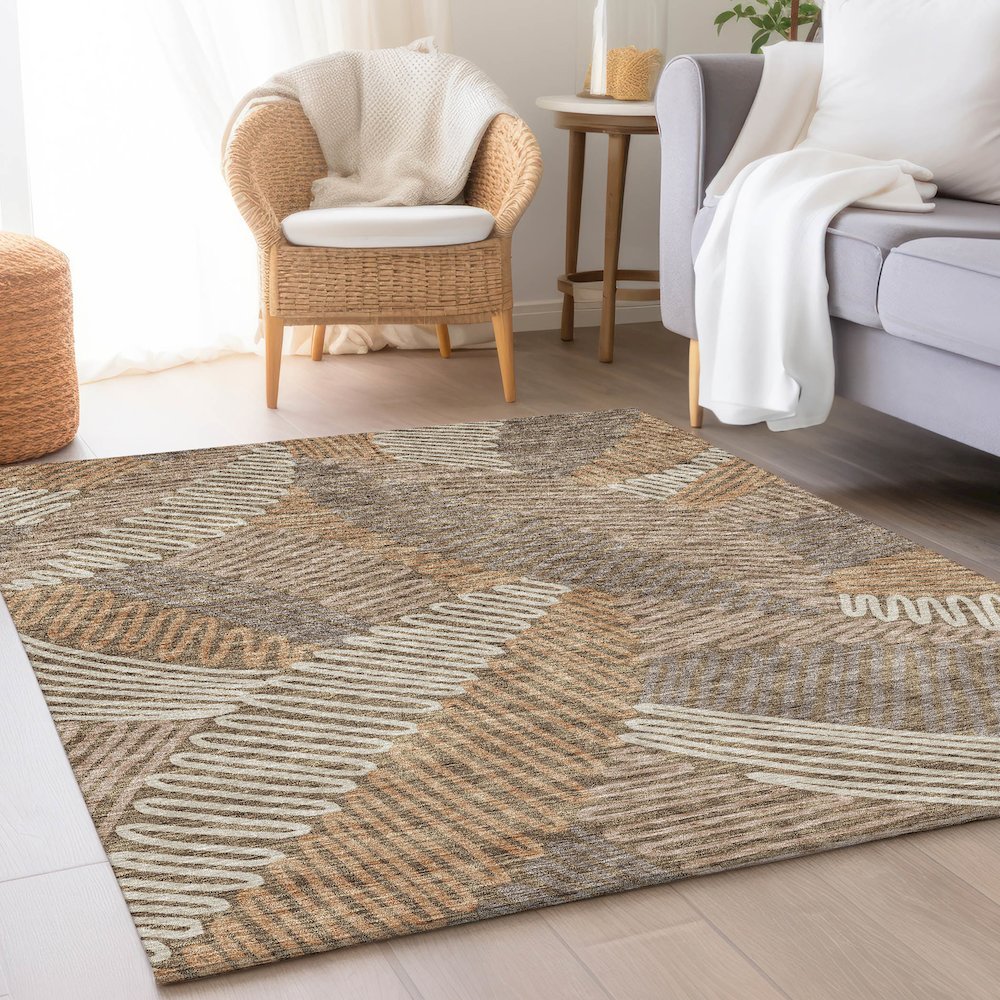 Premium Machine Washable Mayfield AMF904 Brown 5' x 7'6" Rug. Picture 5