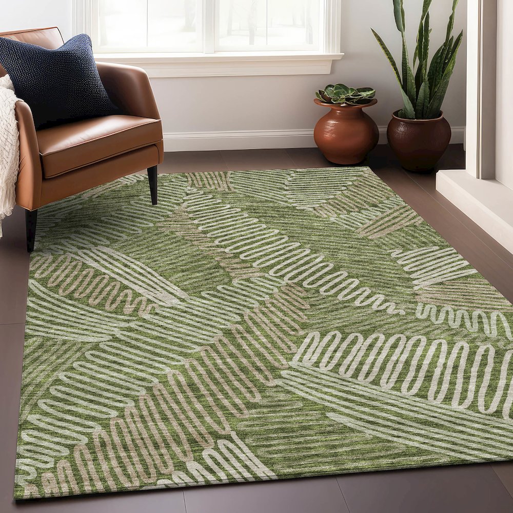 Premium Machine Washable Mayfield AMF904 Olive 5' x 7'6" Rug. Picture 5
