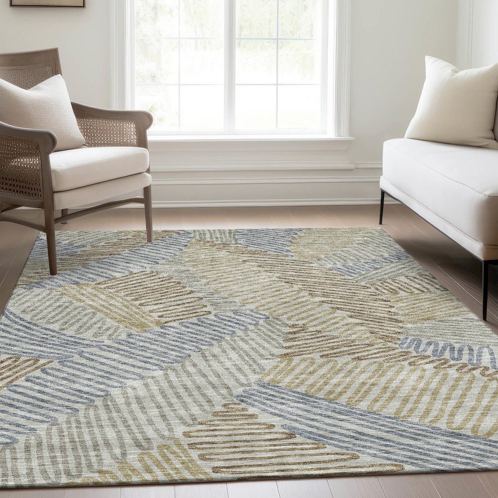 Premium Machine Washable Mayfield AMF904 Taupe 5' x 7'6" Rug. Picture 6