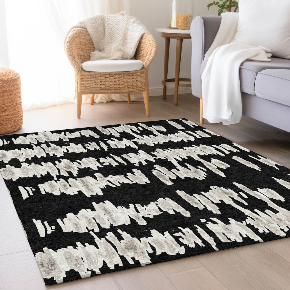 Premium Machine Washable Mayfield AMF905 Black 5' x 7'6" Rug. Picture 5
