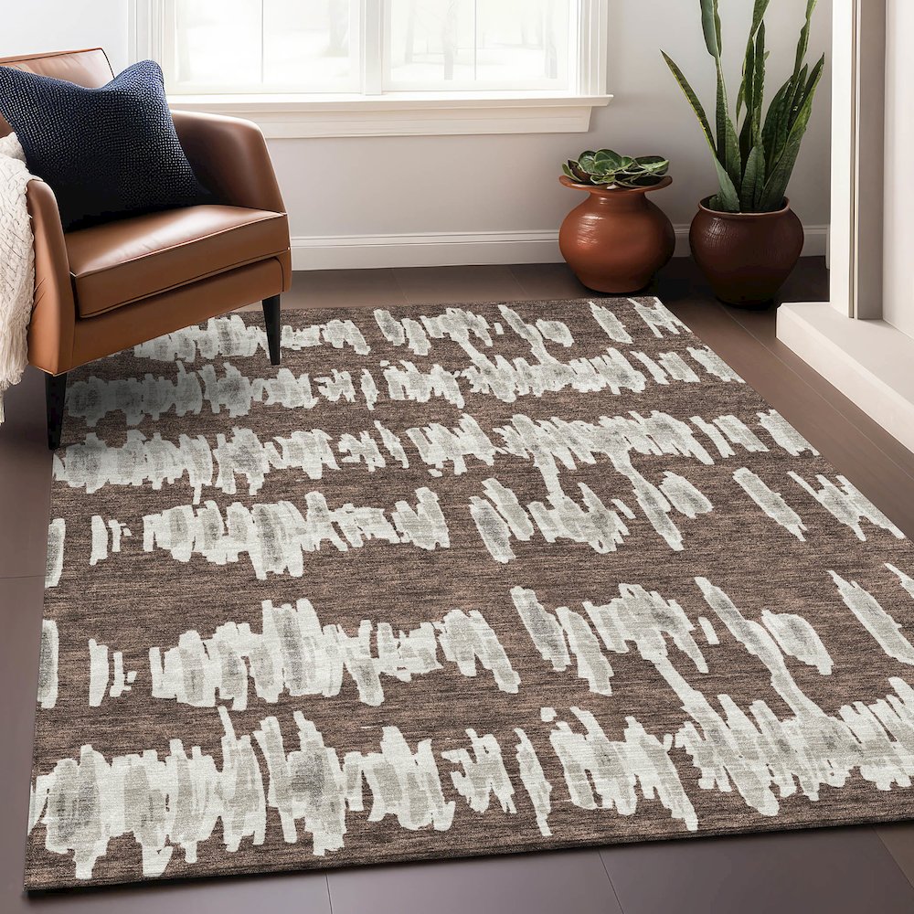 Premium Machine Washable Mayfield AMF905 Brown 5' x 7'6" Rug. Picture 5