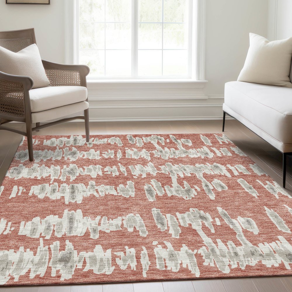 Premium Machine Washable Mayfield AMF905 Salmon 5' x 7'6" Rug. Picture 6