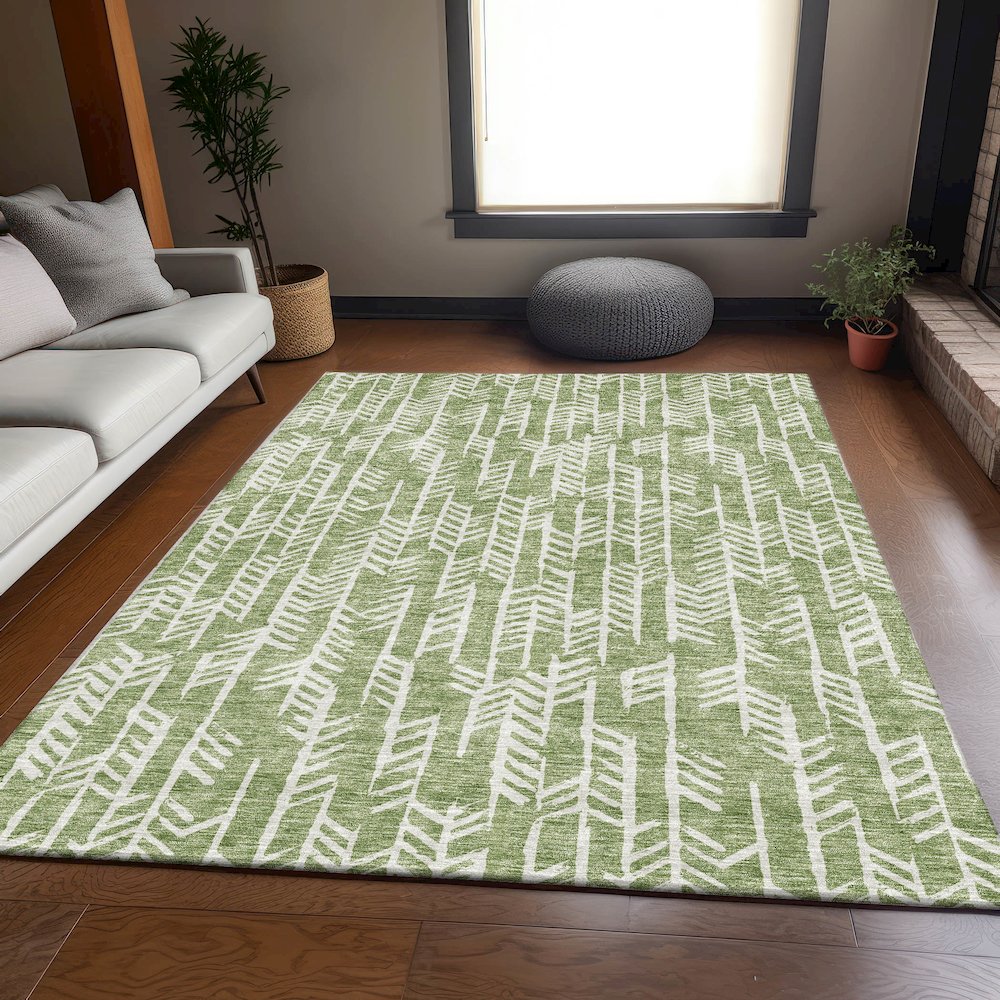 Premium Machine Washable Mayfield AMF906 Green 5' x 7'6" Rug. Picture 6