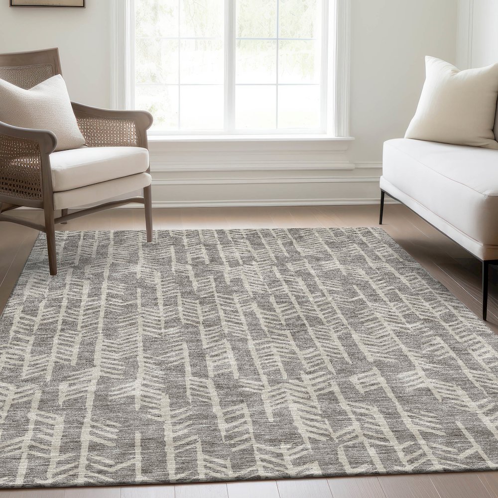 Premium Machine Washable Mayfield AMF906 Taupe 5' x 7'6" Rug. Picture 6