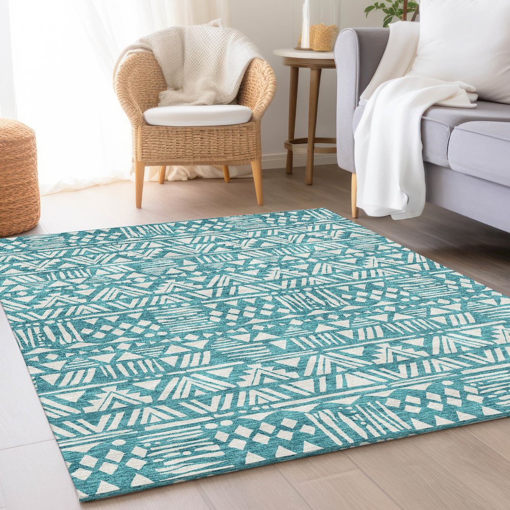Premium Machine Washable Mayfield AMF907 Teal 5' x 7'6" Rug. Picture 5
