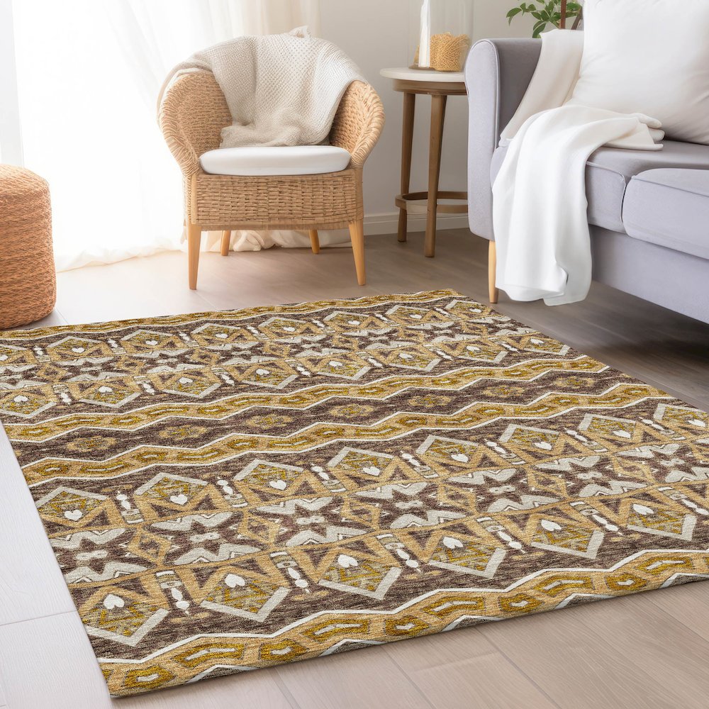 Premium Machine Washable Mayfield AMF909 Gold 5' x 7'6" Rug. Picture 5