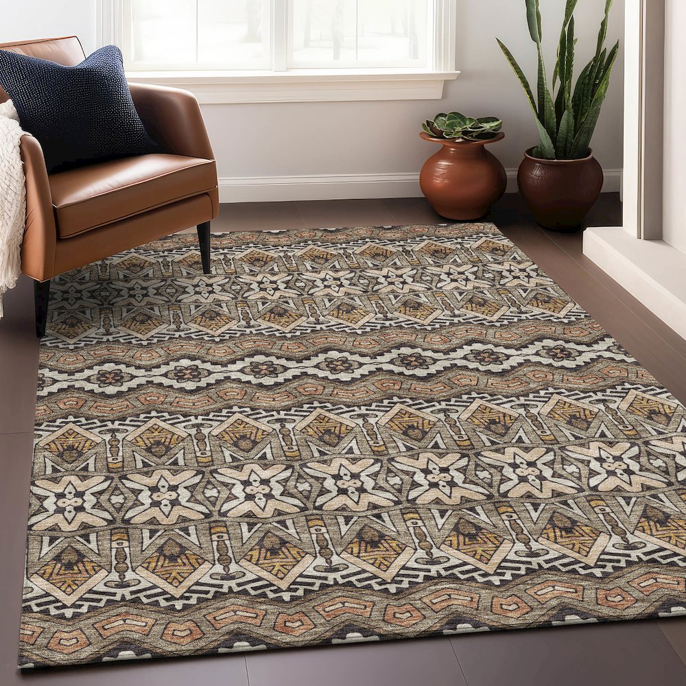 Premium Machine Washable Mayfield AMF909 Taupe 5' x 7'6" Rug. Picture 5