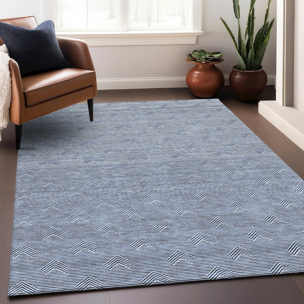 Premium Machine Washable Mayfield AMF910 Blue 5' x 7'6" Rug. Picture 5