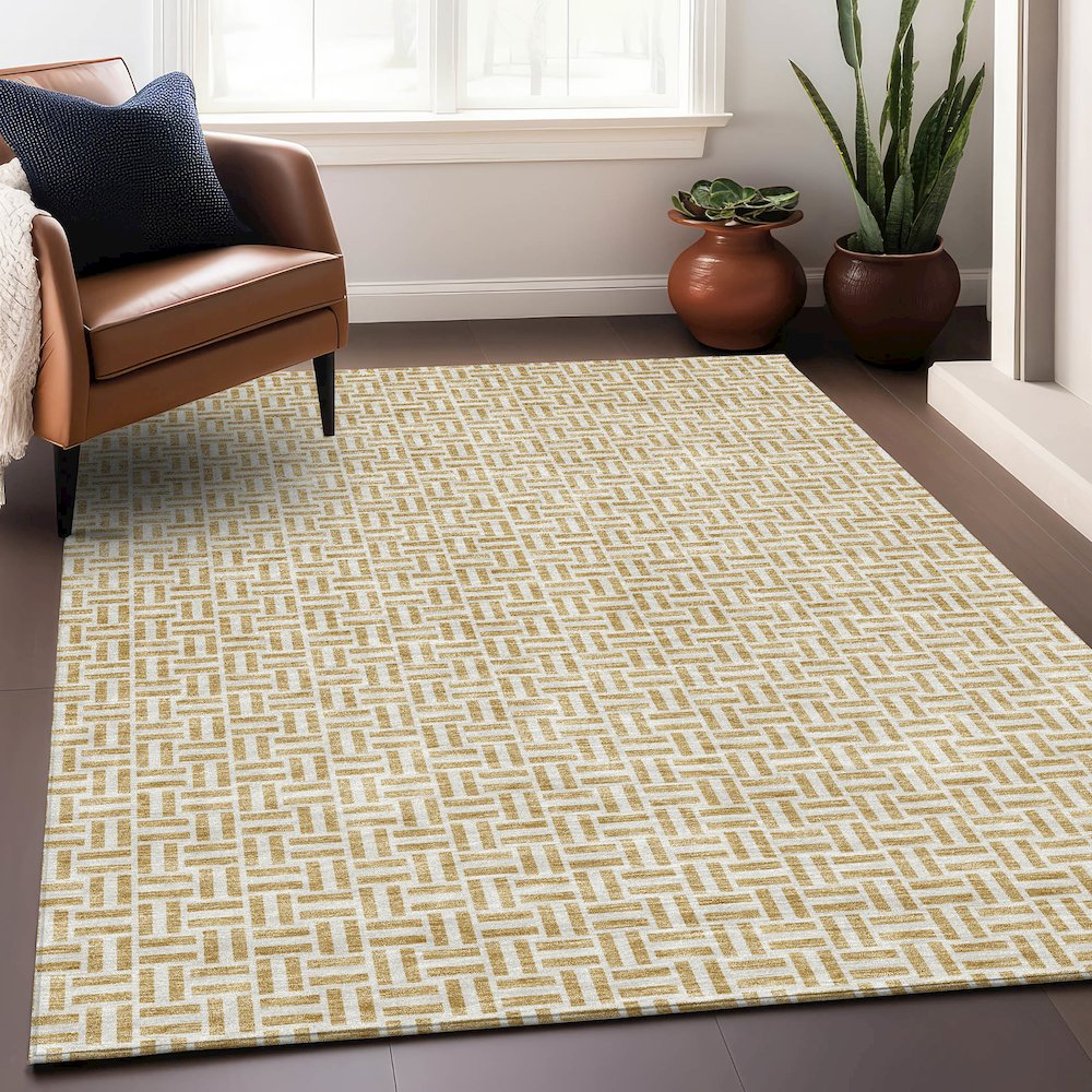 Premium Machine Washable Mayfield AMF911 Gold 5' x 7'6" Rug. Picture 5