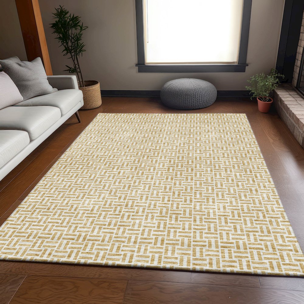 Premium Machine Washable Mayfield AMF911 Gold 5' x 7'6" Rug. Picture 6