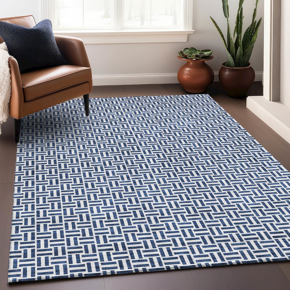 Premium Machine Washable Mayfield AMF911 Navy 5' x 7'6" Rug. Picture 5