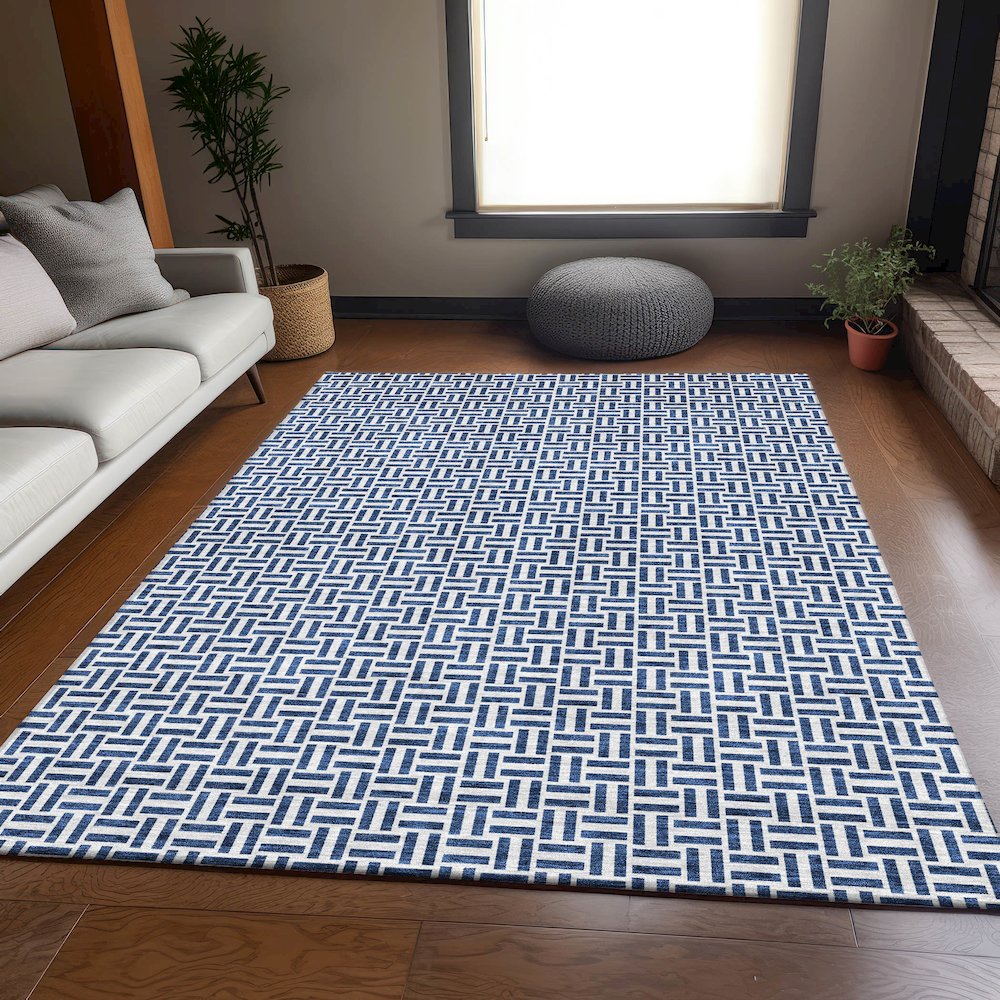 Premium Machine Washable Mayfield AMF911 Navy 5' x 7'6" Rug. Picture 6