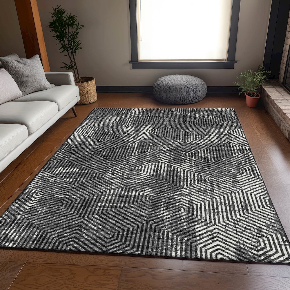 Premium Machine Washable Mayfield AMF912 Black 5' x 7'6" Rug. Picture 6