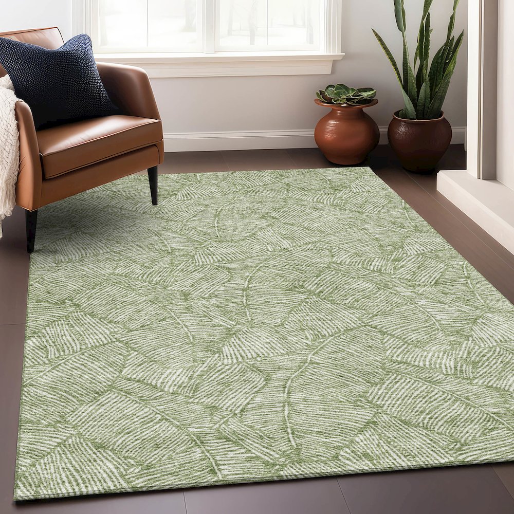 Premium Machine Washable Mayfield AMF913 Green 5' x 7'6" Rug. Picture 5
