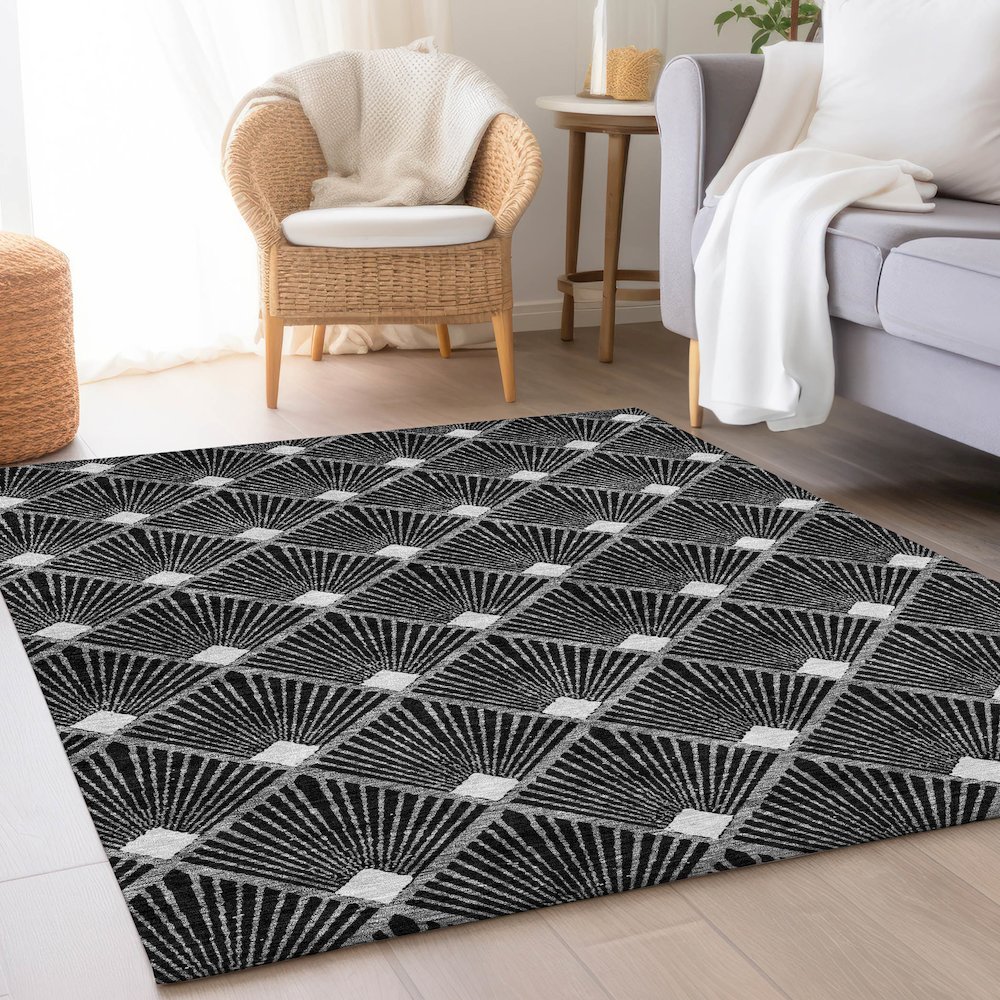 Premium Machine Washable Mayfield AMF914 Black 5' x 7'6" Rug. Picture 5