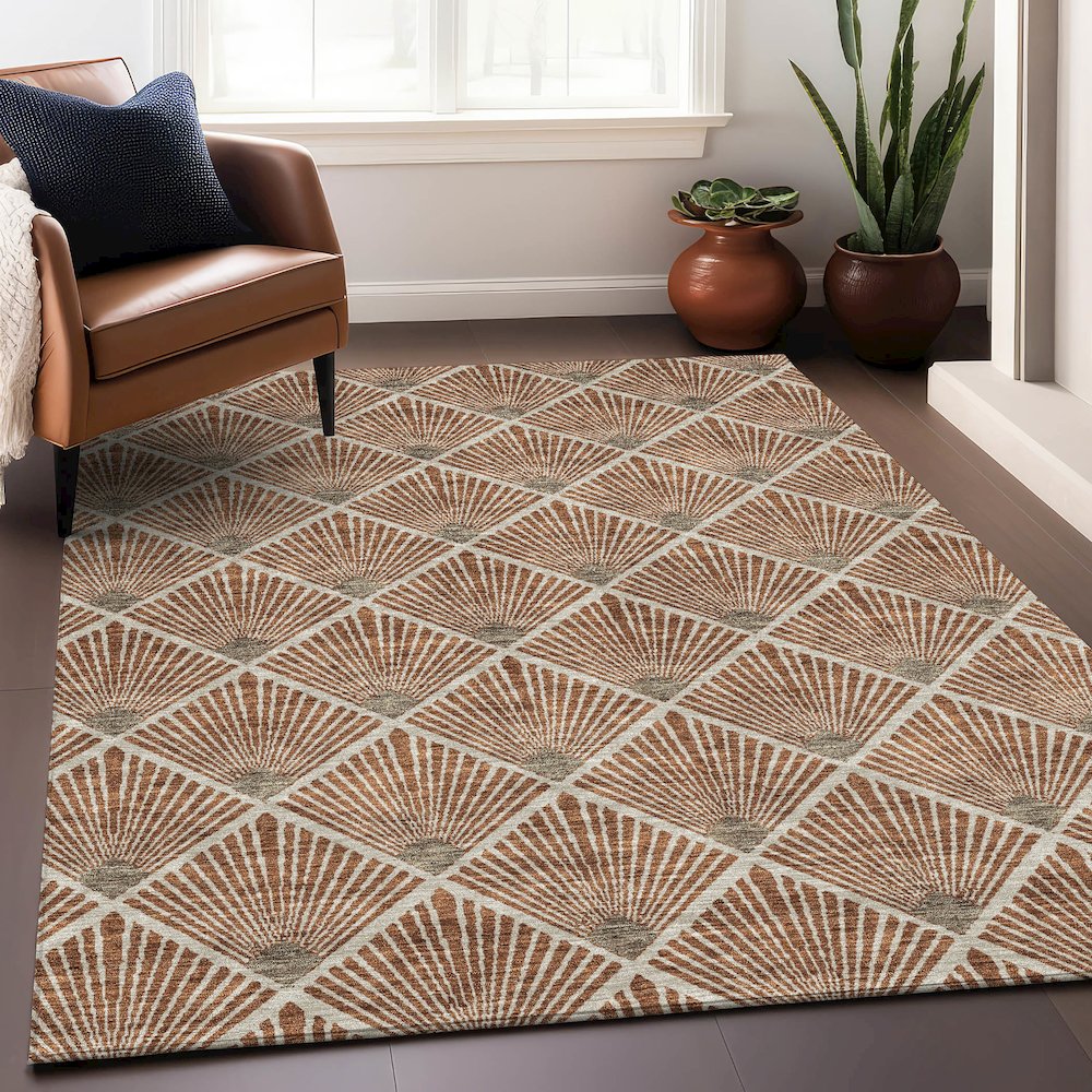 Premium Machine Washable Mayfield AMF914 Paprika 5' x 7'6" Rug. Picture 5