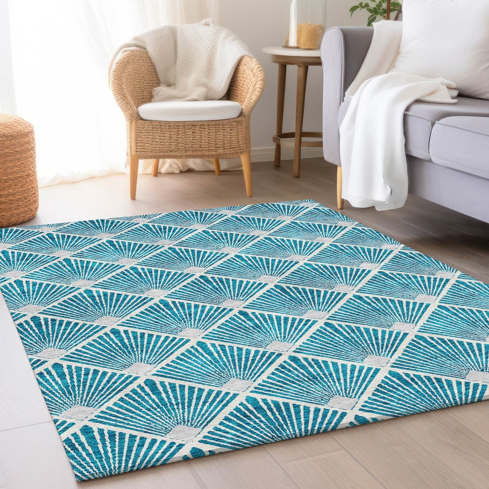 Premium Machine Washable Mayfield AMF914 Teal 5' x 7'6" Rug. Picture 5
