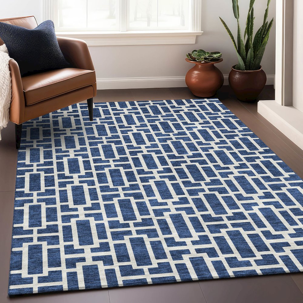 Premium Machine Washable Mayfield AMF916 Navy 5' x 7'6" Rug. Picture 5