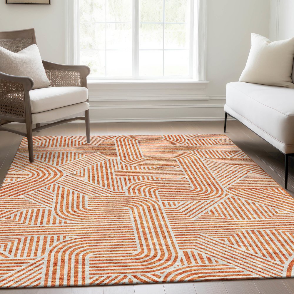 Premium Machine Washable Mayfield AMF917 Orange 5' x 7'6" Rug. Picture 6