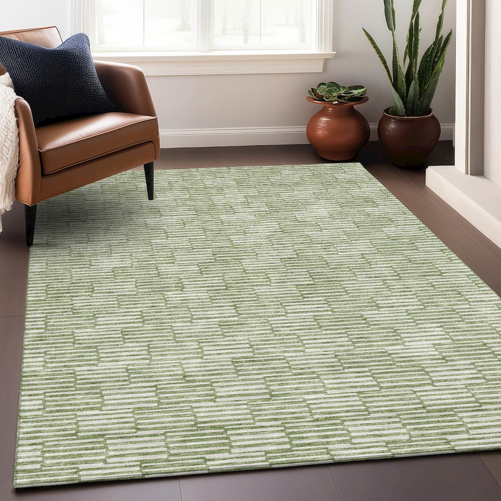 Premium Machine Washable Mayfield AMF918 Green 5' x 7'6" Rug. Picture 5