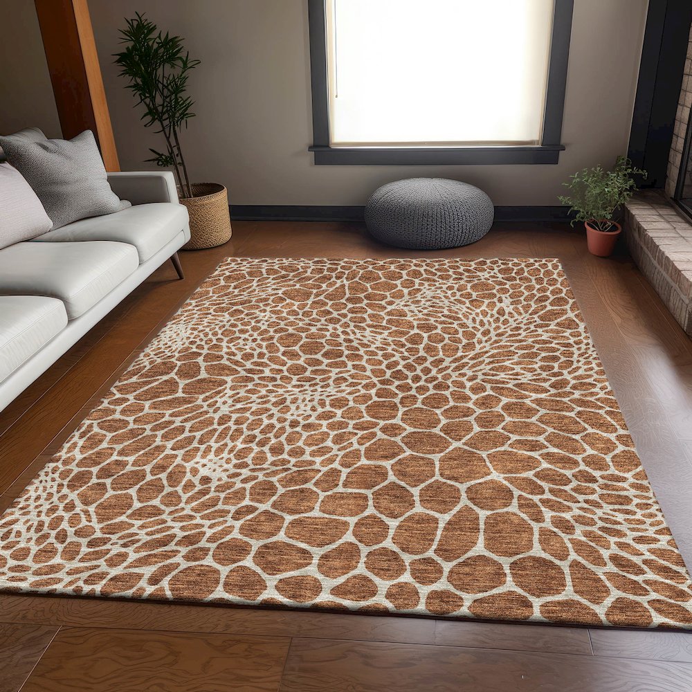Premium Machine Washable Mayfield AMF919 Paprika 5' x 7'6" Rug. Picture 6