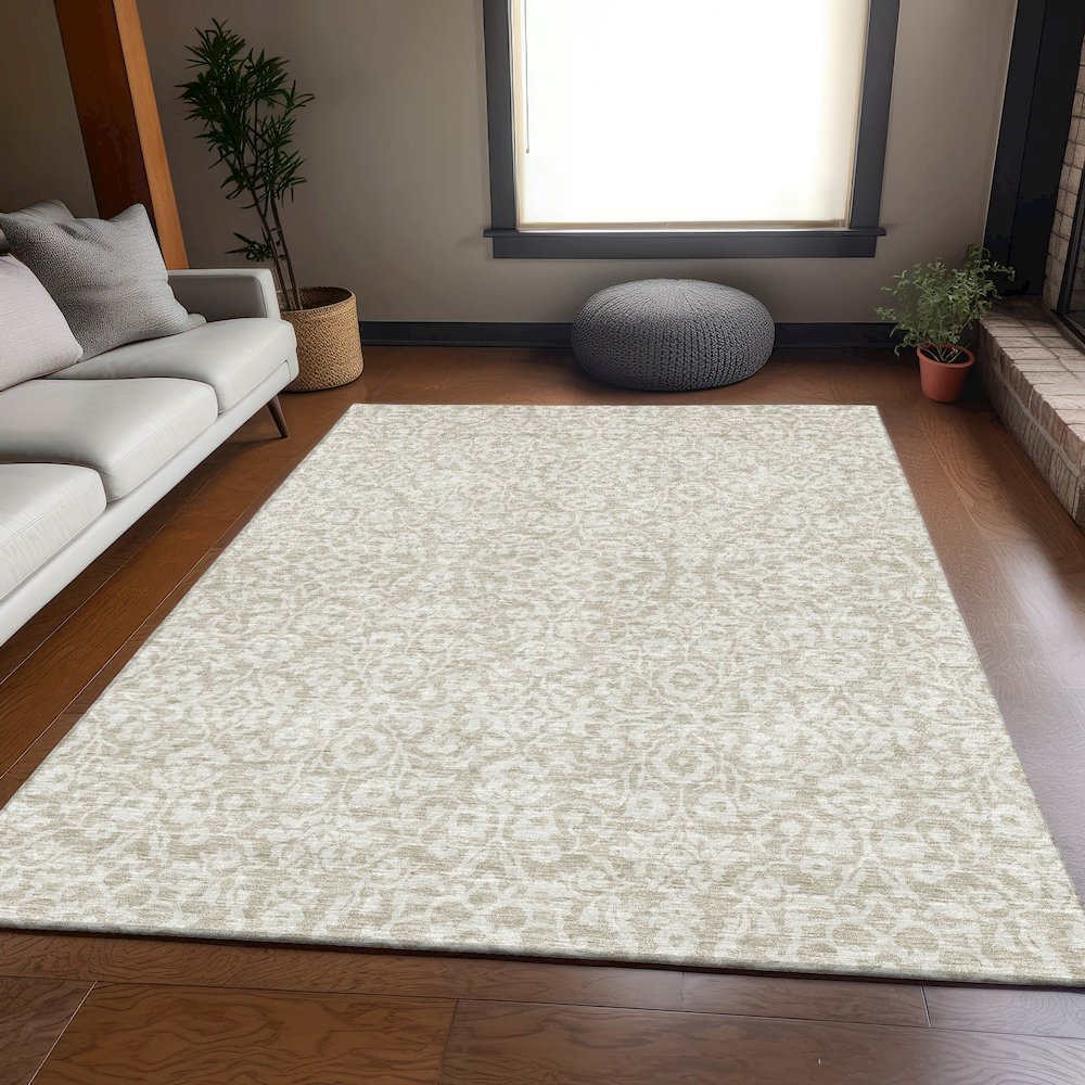 Premium Machine Washable Mayfield AMF920 Beige 5' x 7'6" Rug. Picture 6