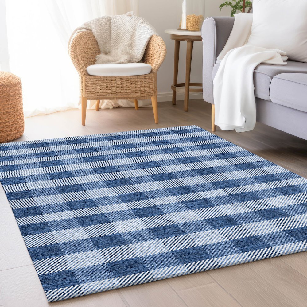 Premium Machine Washable Mayfield AMF924 Navy 5' x 7'6" Rug. Picture 5