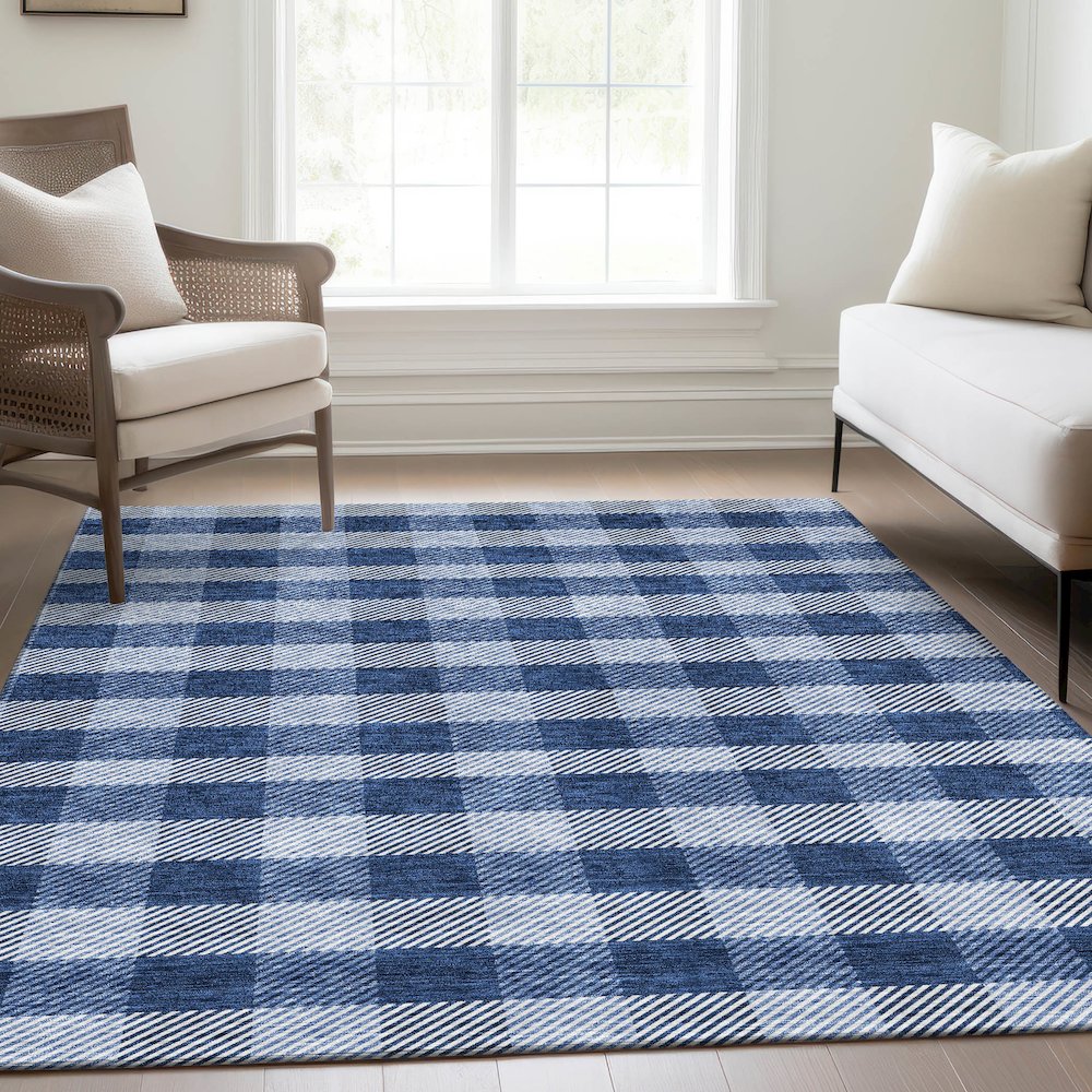 Premium Machine Washable Mayfield AMF924 Navy 5' x 7'6" Rug. Picture 6